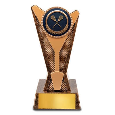 Rock Star Lacrosse Resin  Trophy Award – 7.5" Personalized Antique Gold Trophy
