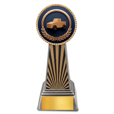 Imperial Resin Pinewood Derby Trophy – 6" Silver & Gold Award
