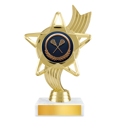 Lacrosse Star Ribbon Resin Award – 6.75" Personalized Bright Gold Trophy