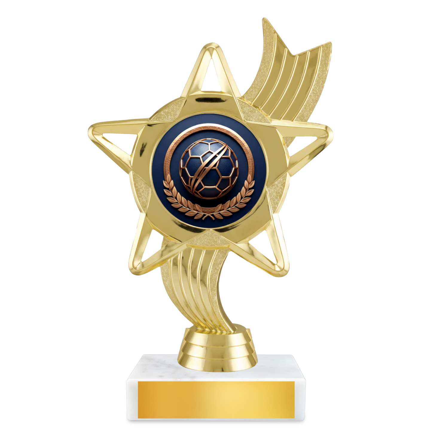 Soccer Star Ribbon Resin Award – 6.75" Personalized Bright Gold Trophy