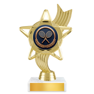 Tennis Star Ribbon Resin Award – 6.75" Personalized Bright Gold Trophy