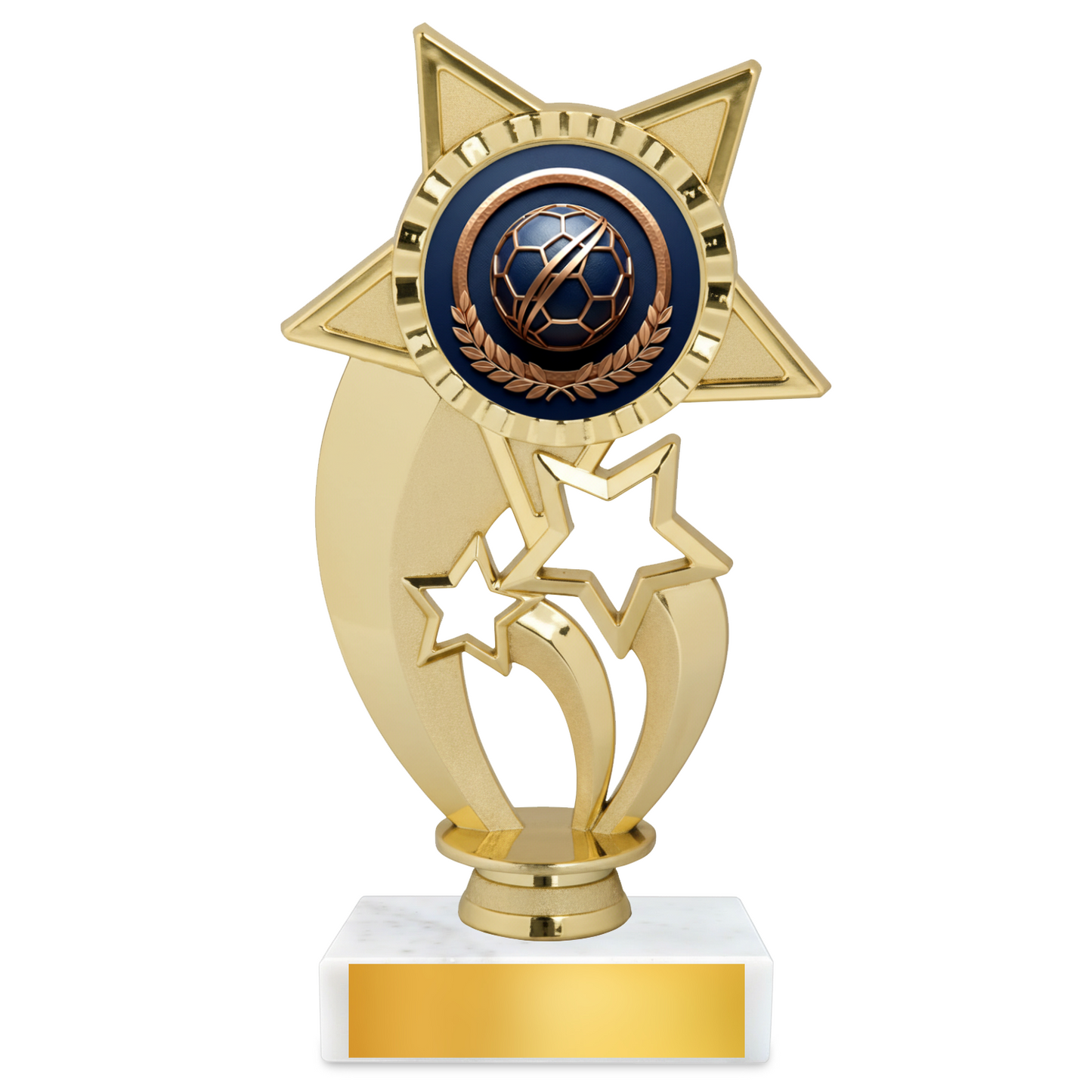 Soccer Under Star Resin Award – 7.25" Personalized Bright Gold Trophy