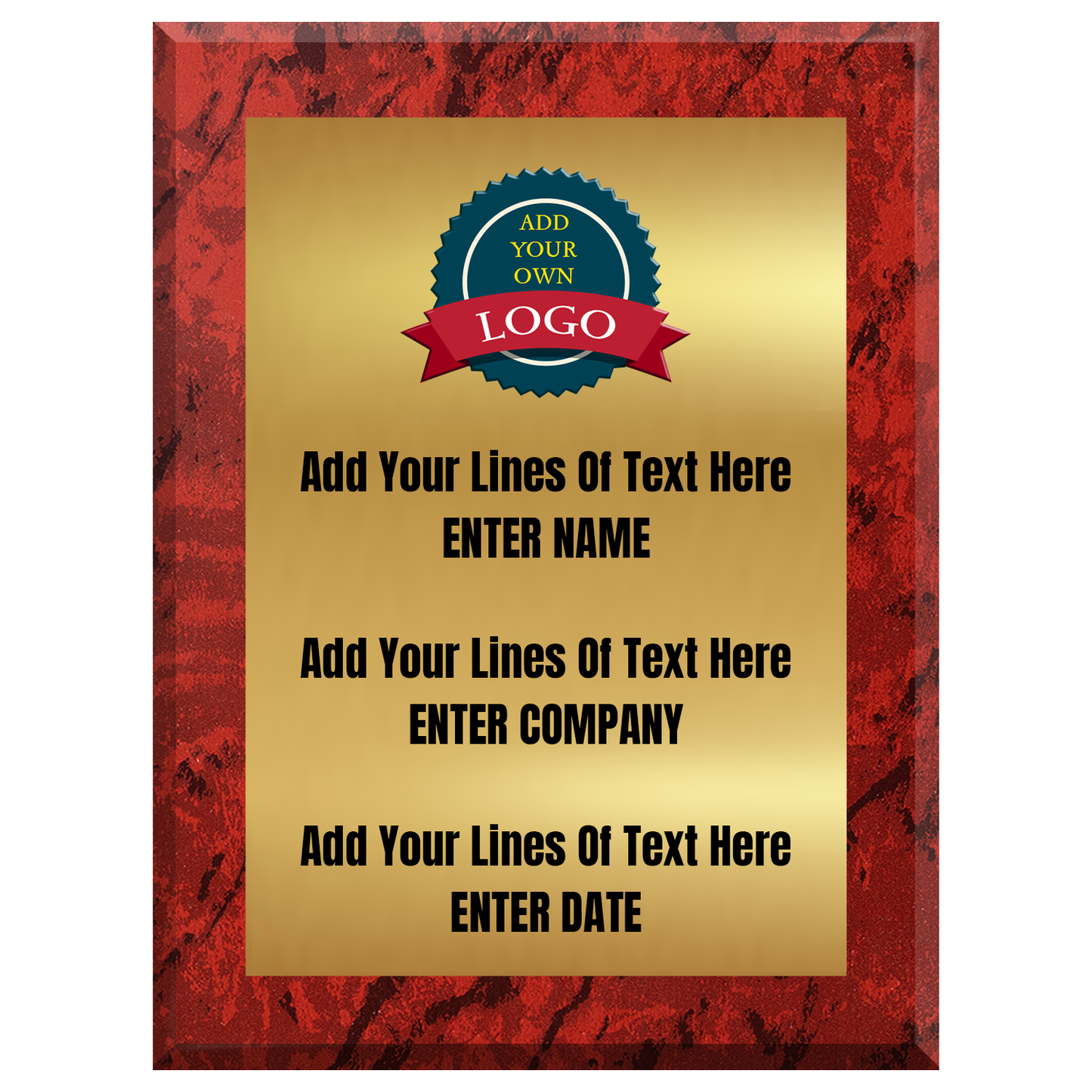 Personalized Corporate Plaque with Logo – Fixed Text Fields on Gold or Silver Metal Plate