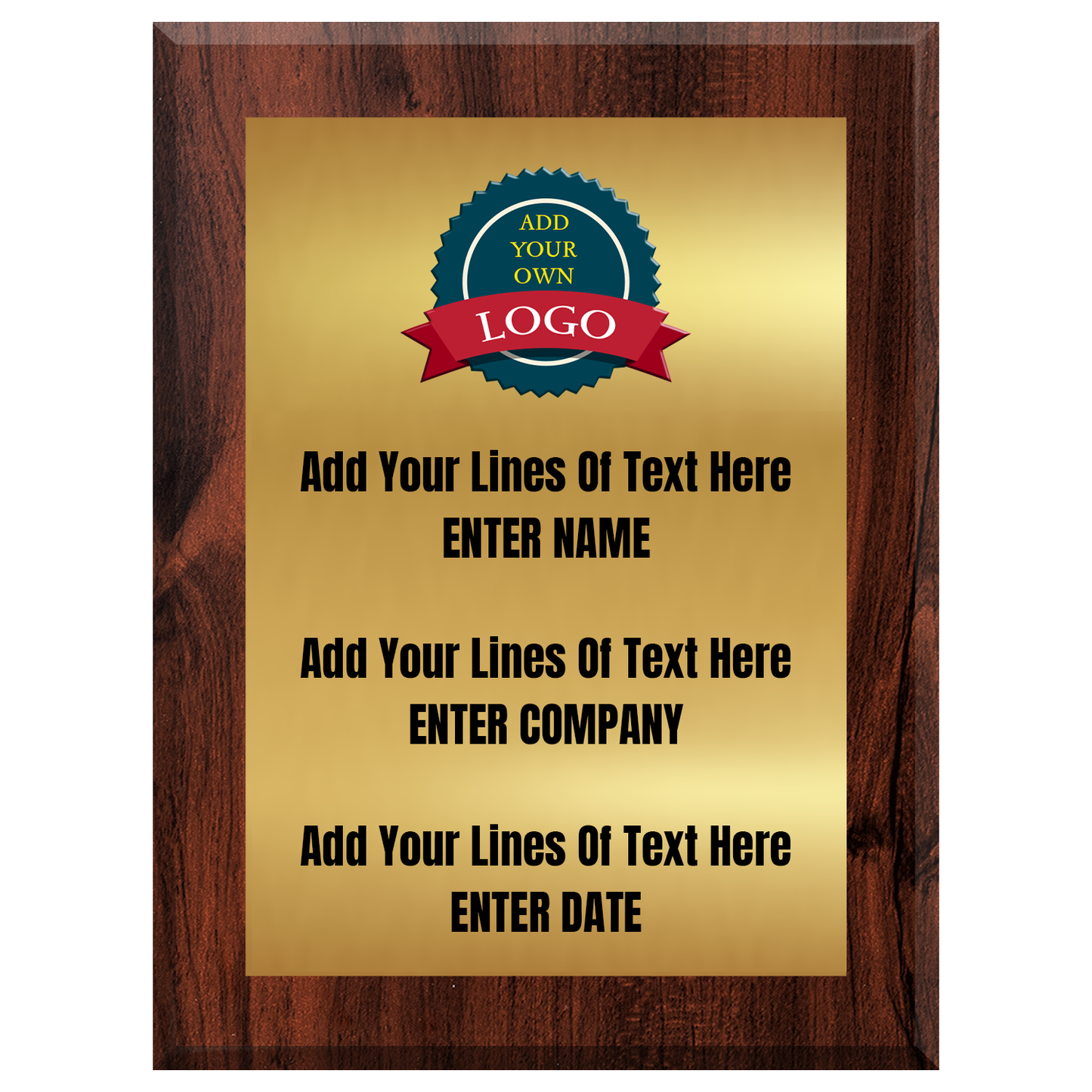 Personalized Corporate Plaque with Logo – Fixed Text Fields on Gold or Silver Metal Plate