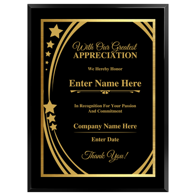 Greatest Appreciation Plaque – Personalized Corporate Recognition Award Available in 4 Colors & 3 Sizes