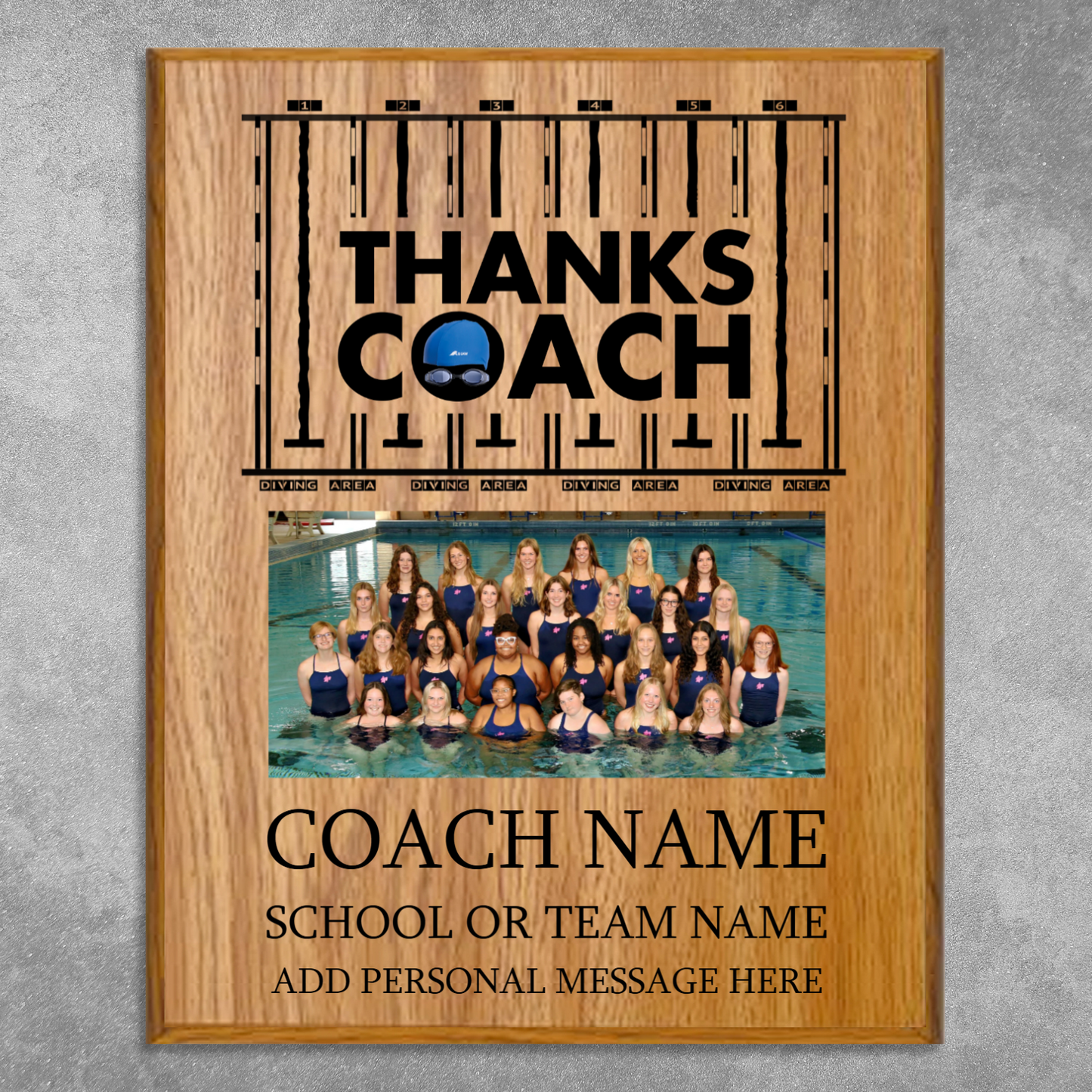 Swimming Coach Appreciation Plaque – Personalized Team Thank You Award
