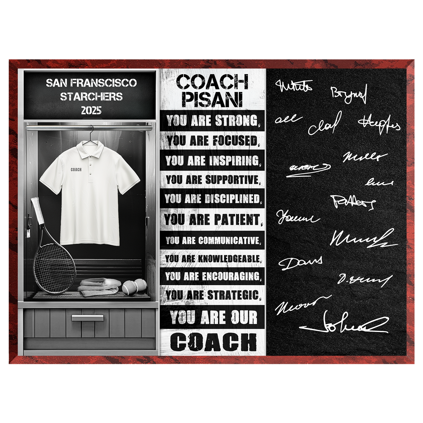 Tennis Coach Signable Plaque – Personalized Team Gift