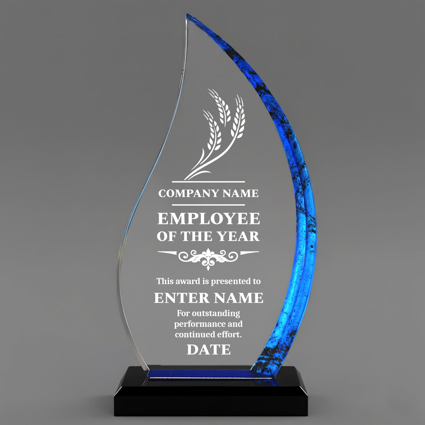 Company Name - Employee Of The Year - Blue Flame Acrylic Award 9"