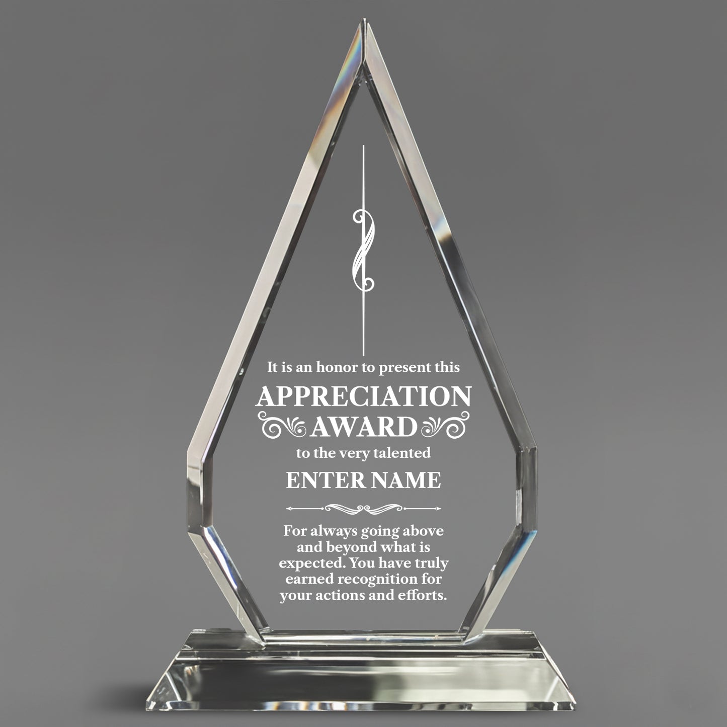 It Is An Honor To present This Appreciation Award -  Optic Crystal Arrowhead Award