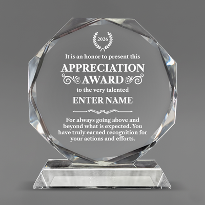 It Is An Honor To Present This Appreciation Award - Opti Crystal Octagon Award