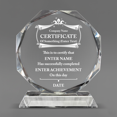 Company Name Certificate - Optic Crystal Octagon Award