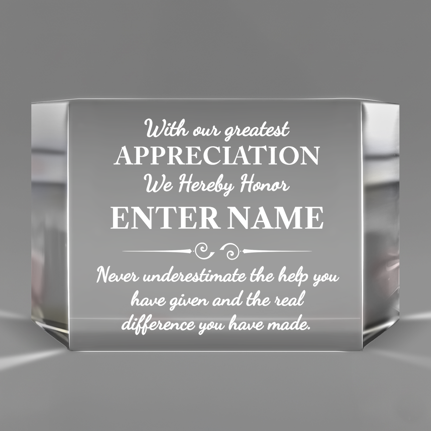 With Our Greatest Appreciation - Clear Crystal Glass Facet Rectangular Award