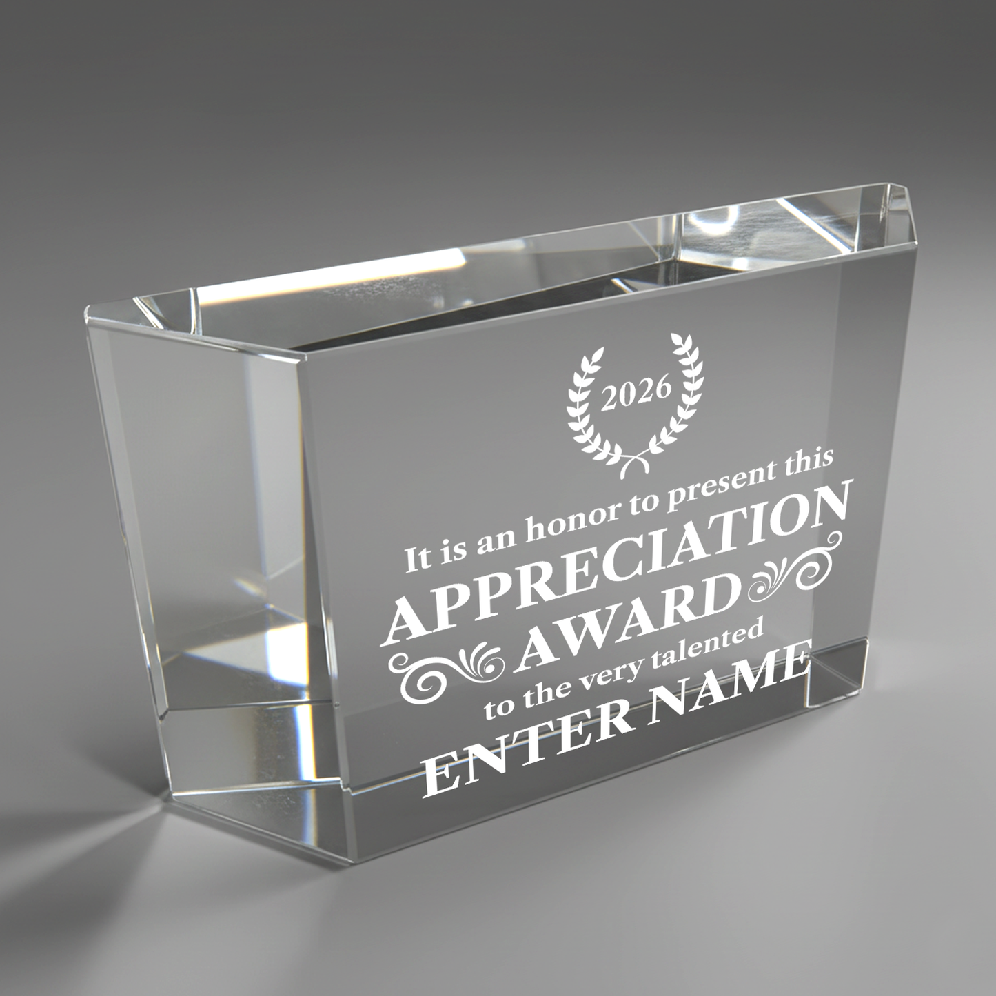 Appreciation Award - Clear Crystal Glass Facet Rectangular Award