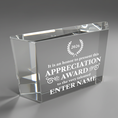 Appreciation Award - Clear Crystal Glass Facet Rectangular Award