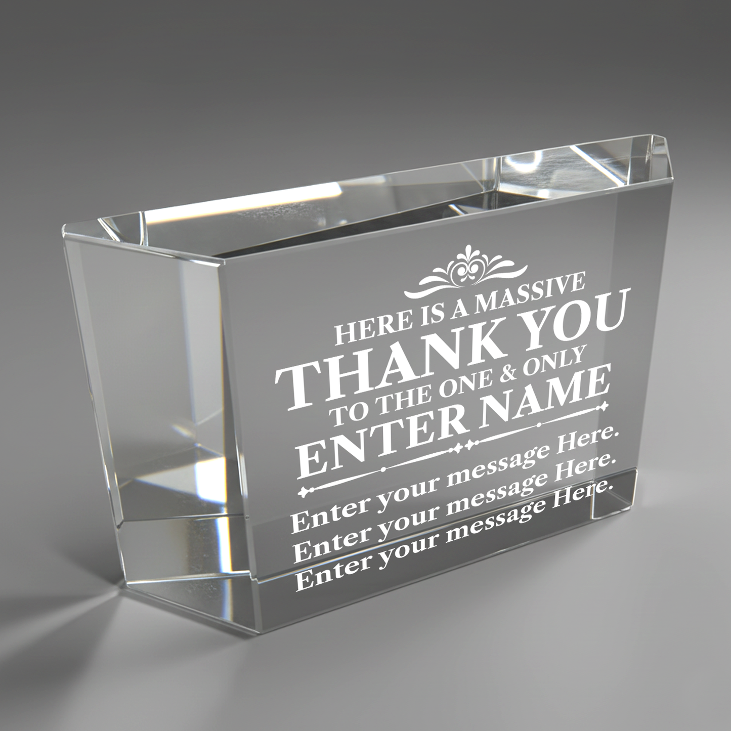 Here is a massive Thank you - Clear Crystal Glass Facet Rectangular Award