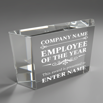 Employee of the Year - Clear Crystal Glass Facet Rectangular Award