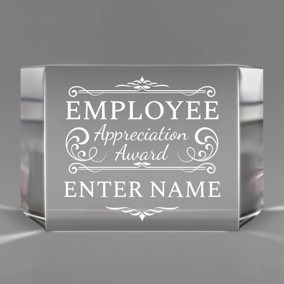 Employee Appreciation Award - Clear Crystal Glass Facet Rectangular Award