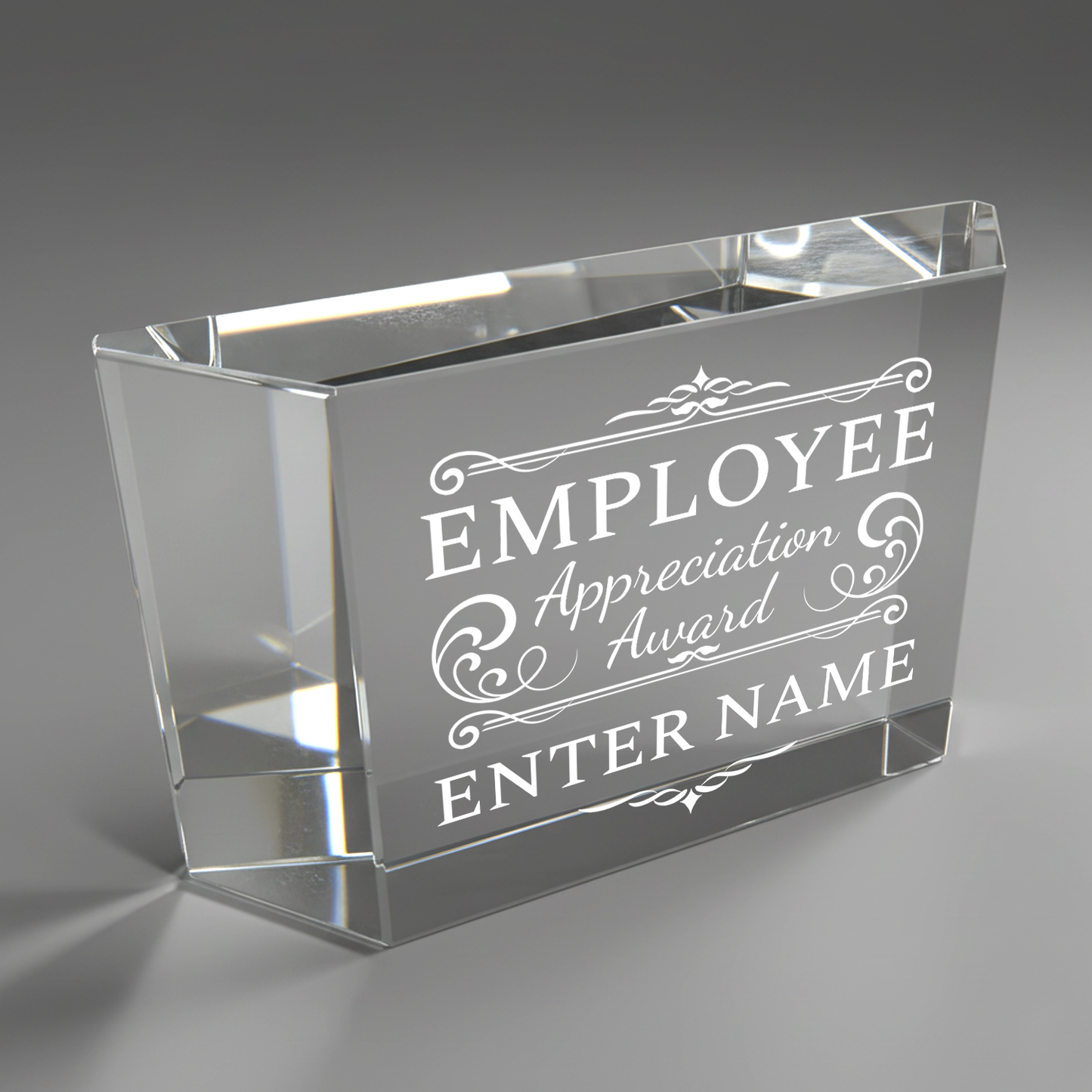 Employee Appreciation Award - Clear Crystal Glass Facet Rectangular Award