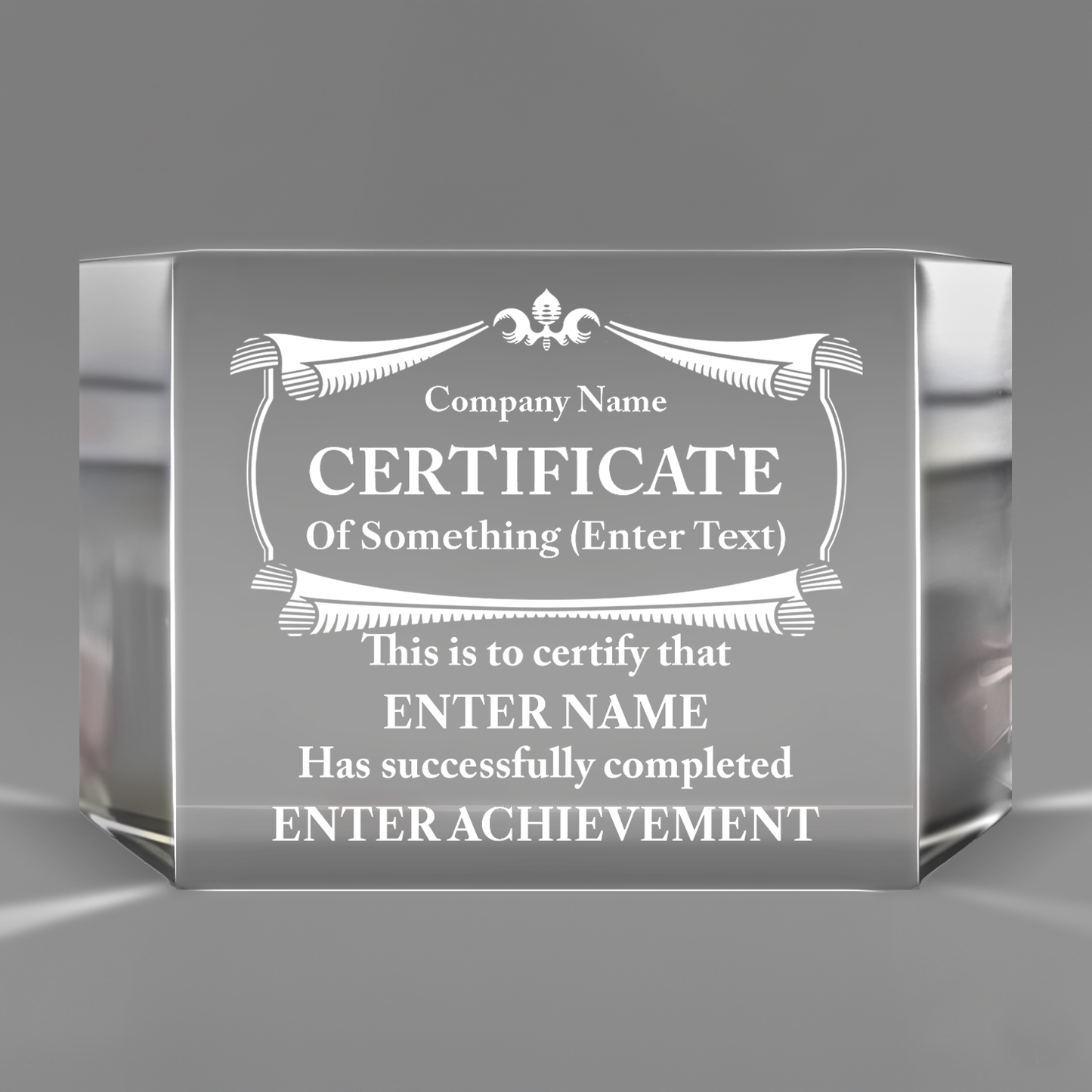 Company Name Certificate - Clear Crystal Glass Facet Rectangular Award