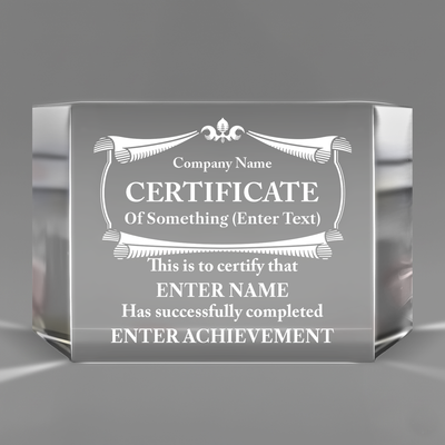 Company Name Certificate - Clear Crystal Glass Facet Rectangular Award