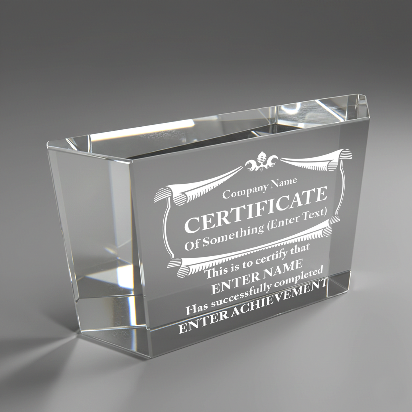 Company Name Certificate - Clear Crystal Glass Facet Rectangular Award