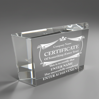 Company Name Certificate - Clear Crystal Glass Facet Rectangular Award