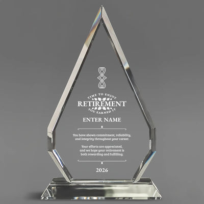 Retirement Awards - Optic Crystal Arrowhead Award - Personalize Online - Choose From 5 Designs