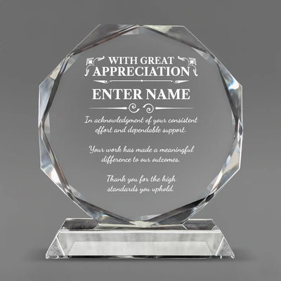 Appreciation Awards - Crystal Glass Octagon Award - Personalize Online - Choose From 5 Designs