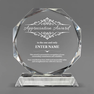 Appreciation Awards - Crystal Glass Octagon Award - Personalize Online - Choose From 5 Designs