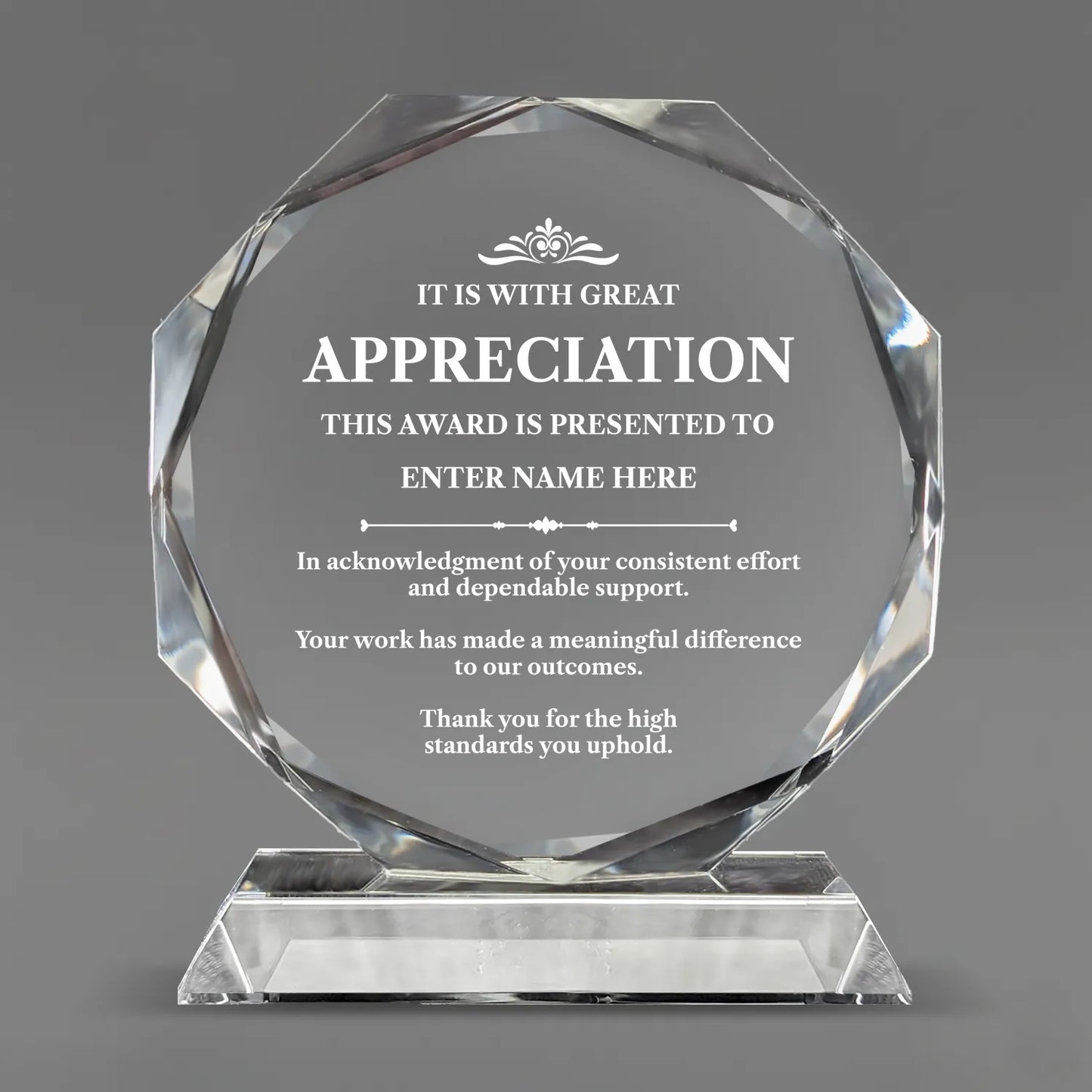 Appreciation Awards - Crystal Glass Octagon Award - Personalize Online - Choose From 5 Designs