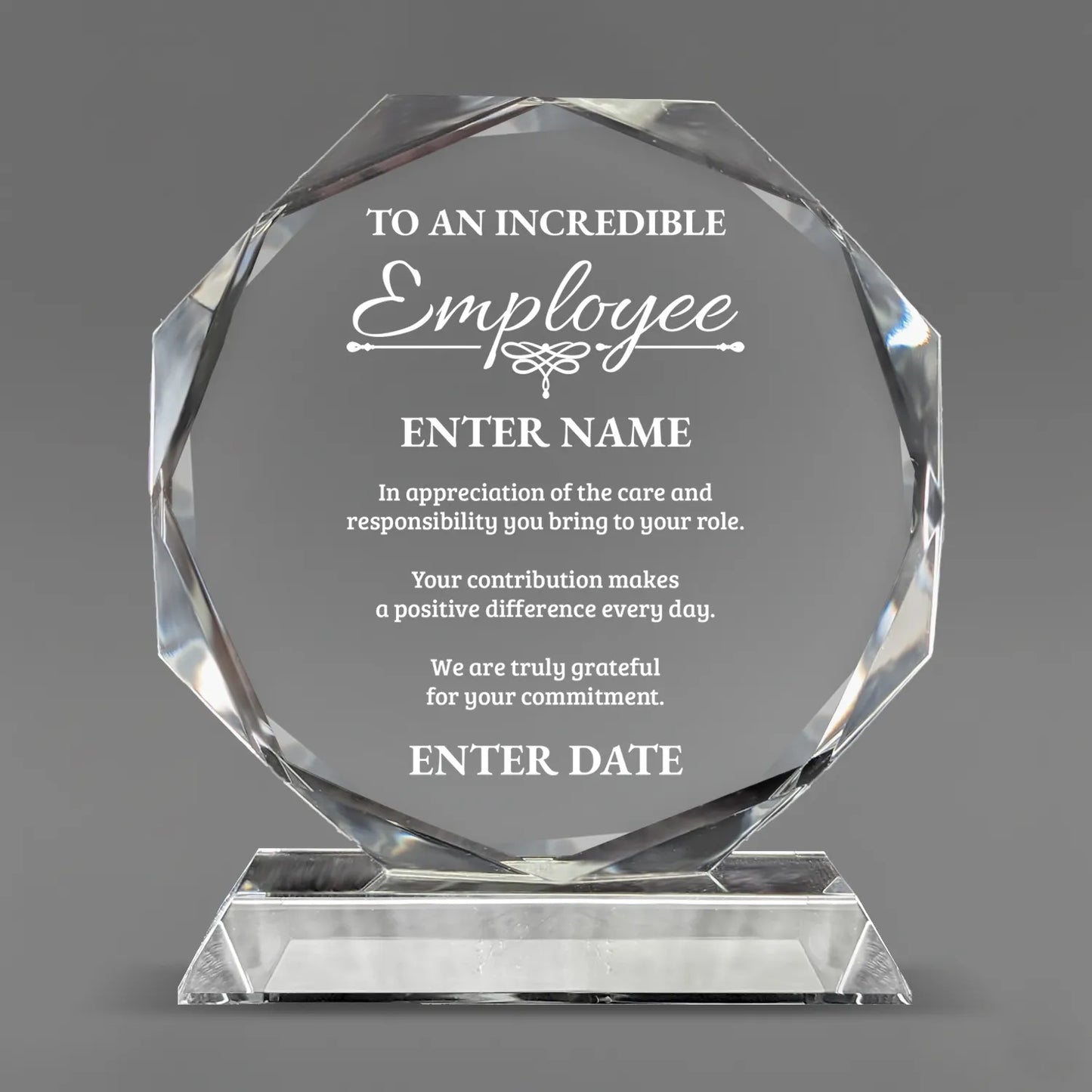 Employee Appreciation Awards - Crystal Glass Octagon Award - Personalize Online - Choose From 5 Designs