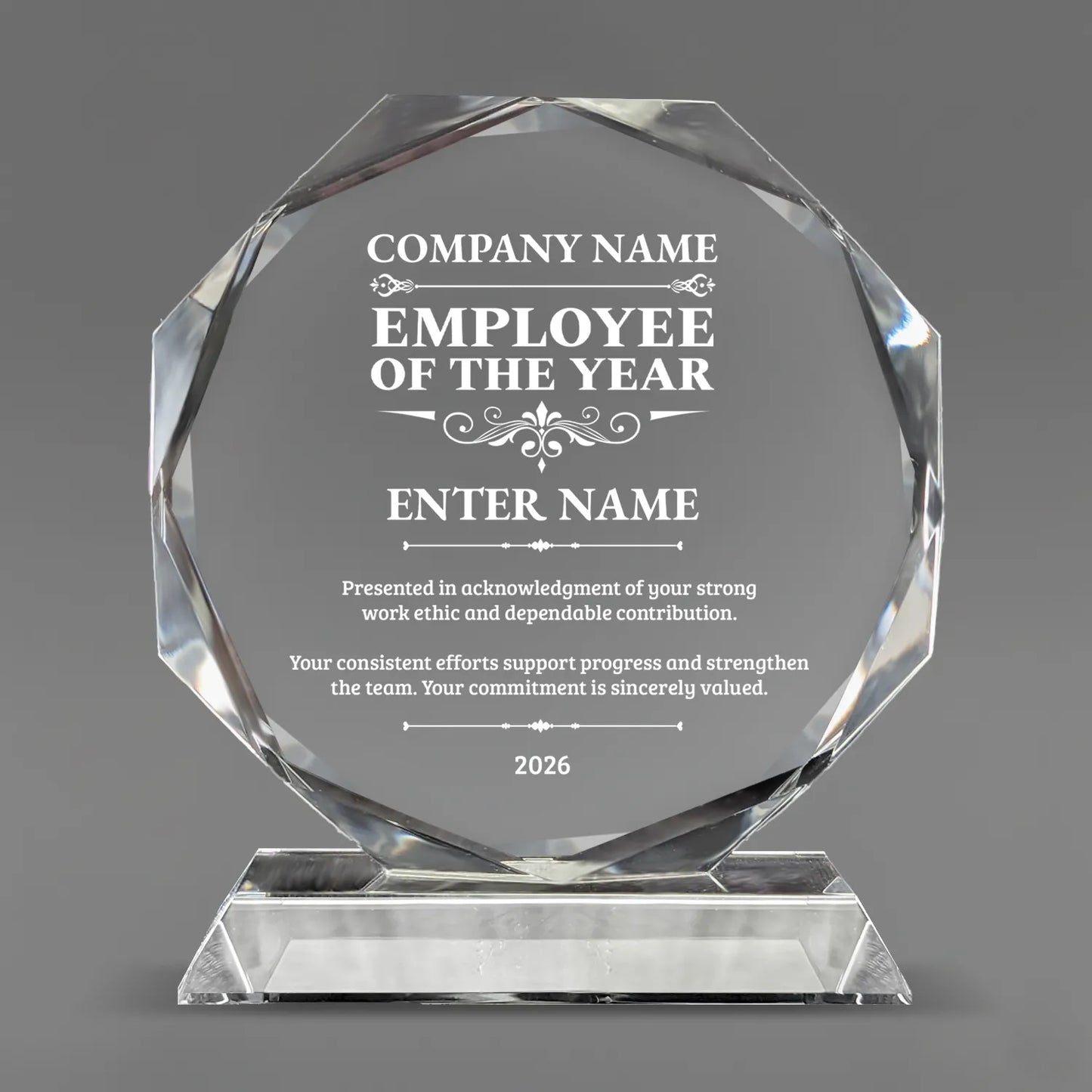 Employee Appreciation Awards - Crystal Glass Octagon Award - Personalize Online - Choose From 5 Designs