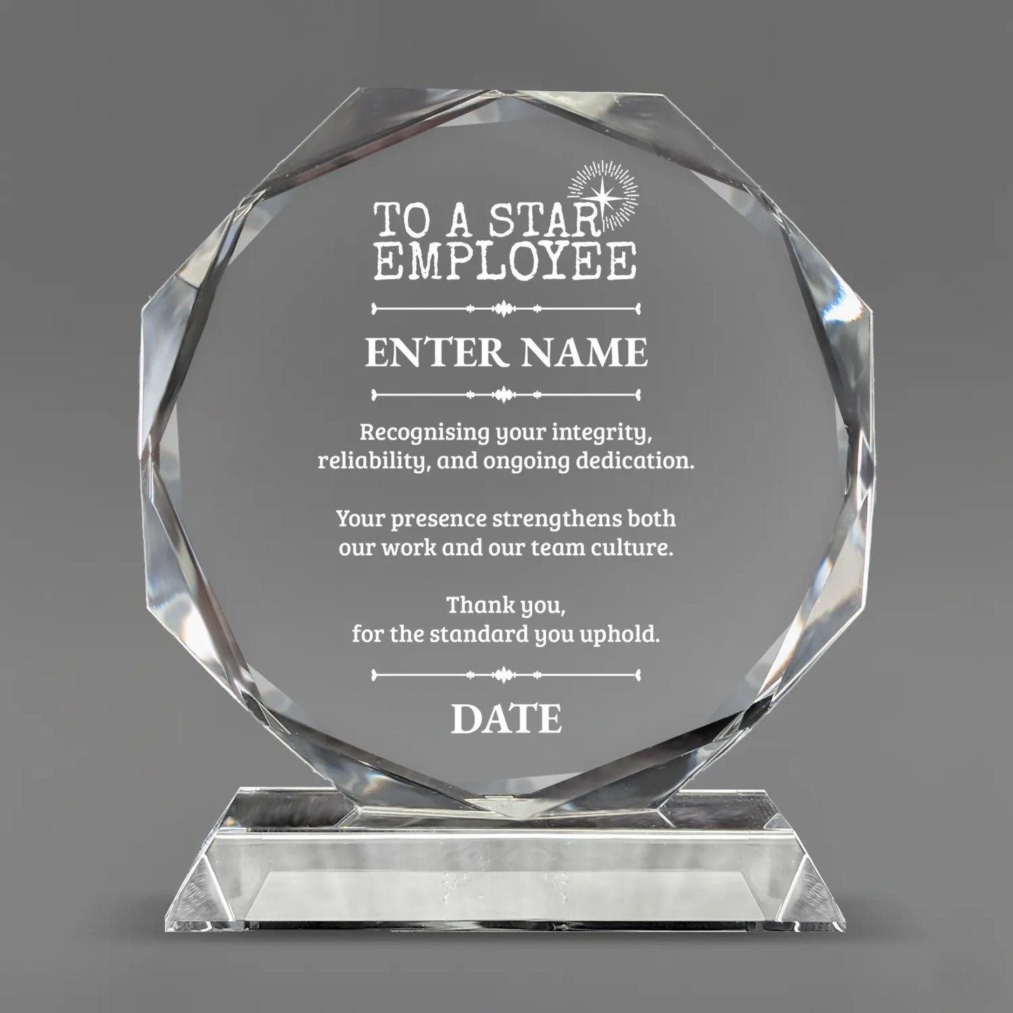Employee Appreciation Awards - Crystal Glass Octagon Award - Personalize Online - Choose From 5 Designs