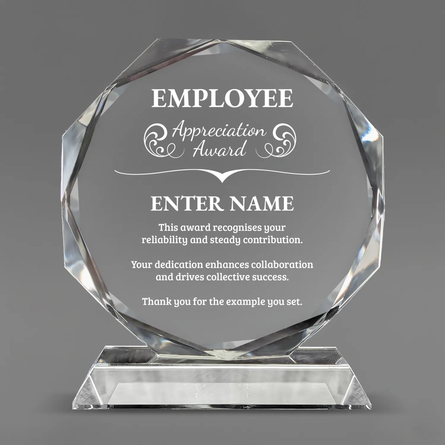 Employee Appreciation Awards - Crystal Glass Octagon Award - Personalize Online - Choose From 5 Designs