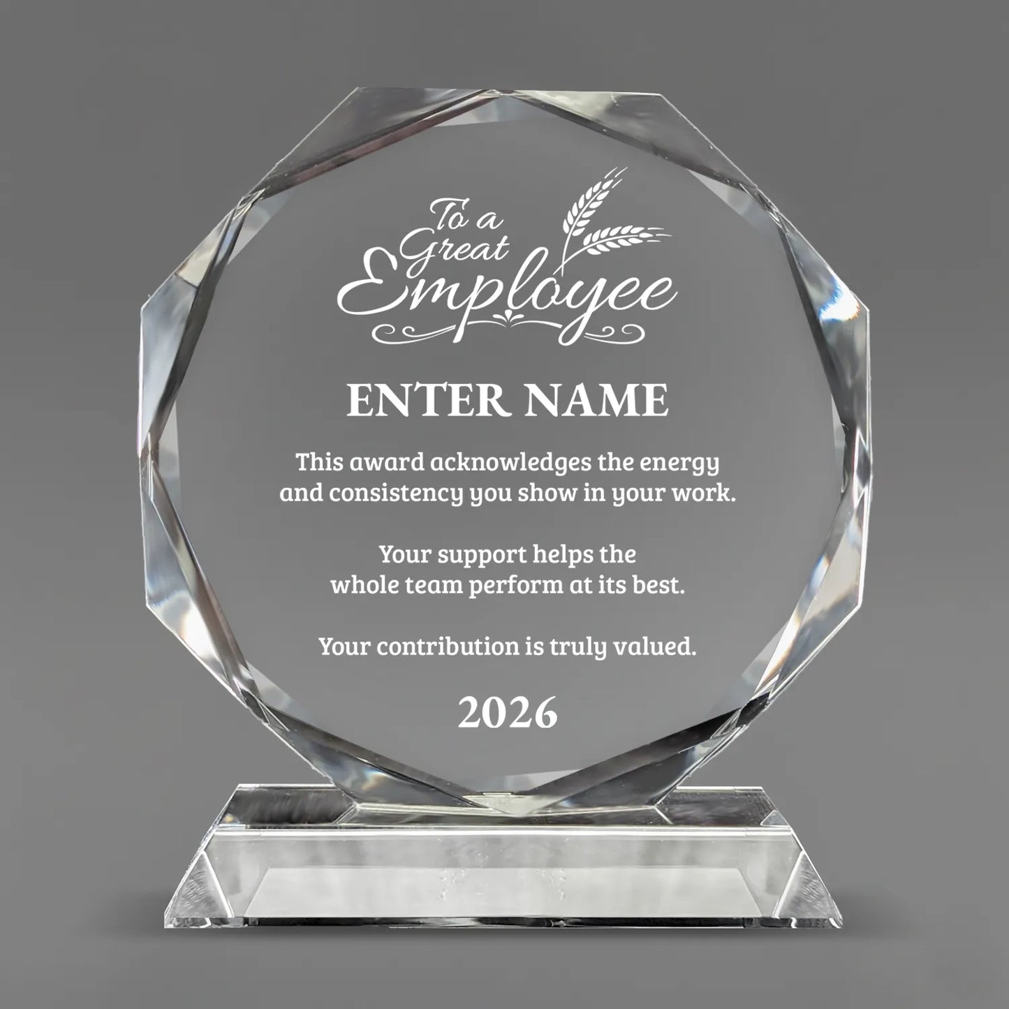 Employee Appreciation Awards - Crystal Glass Octagon Award - Personalize Online - Choose From 5 Designs