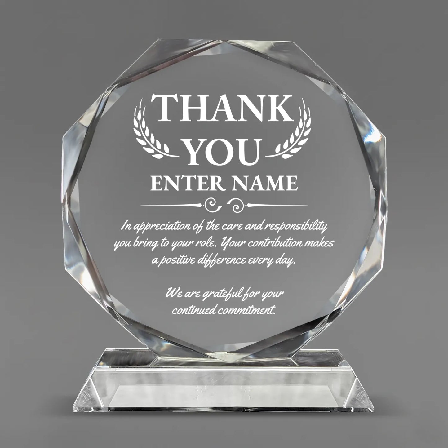 Thank You Awards - Crystal Glass Octagon Award - Personalize Online - Choose From 5 Designs