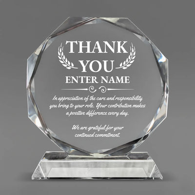 Thank You Awards - Crystal Glass Octagon Award - Personalize Online - Choose From 5 Designs