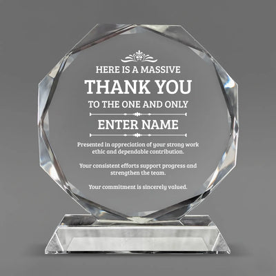 Thank You Awards - Crystal Glass Octagon Award - Personalize Online - Choose From 5 Designs