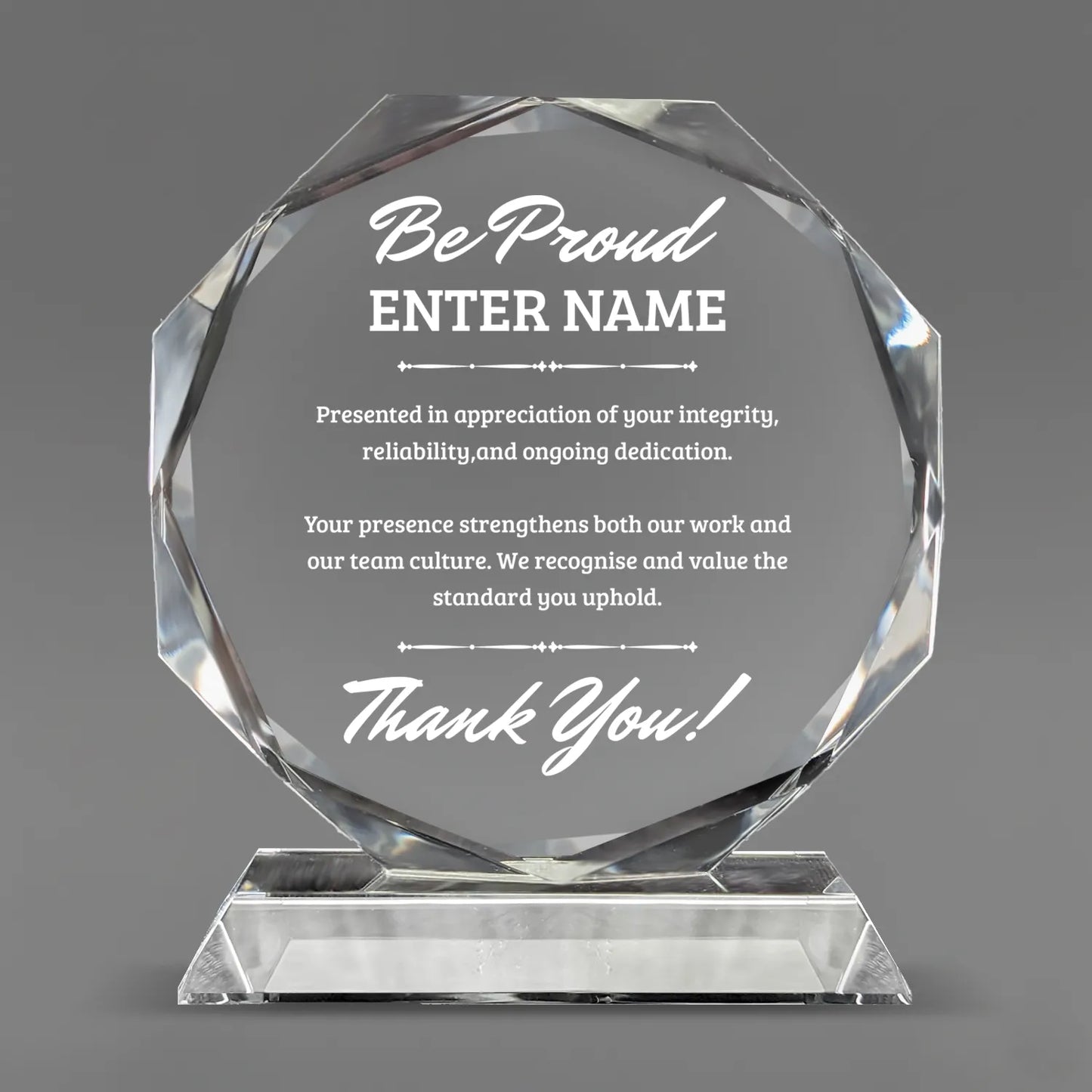 Thank You Awards - Crystal Glass Octagon Award - Personalize Online - Choose From 5 Designs