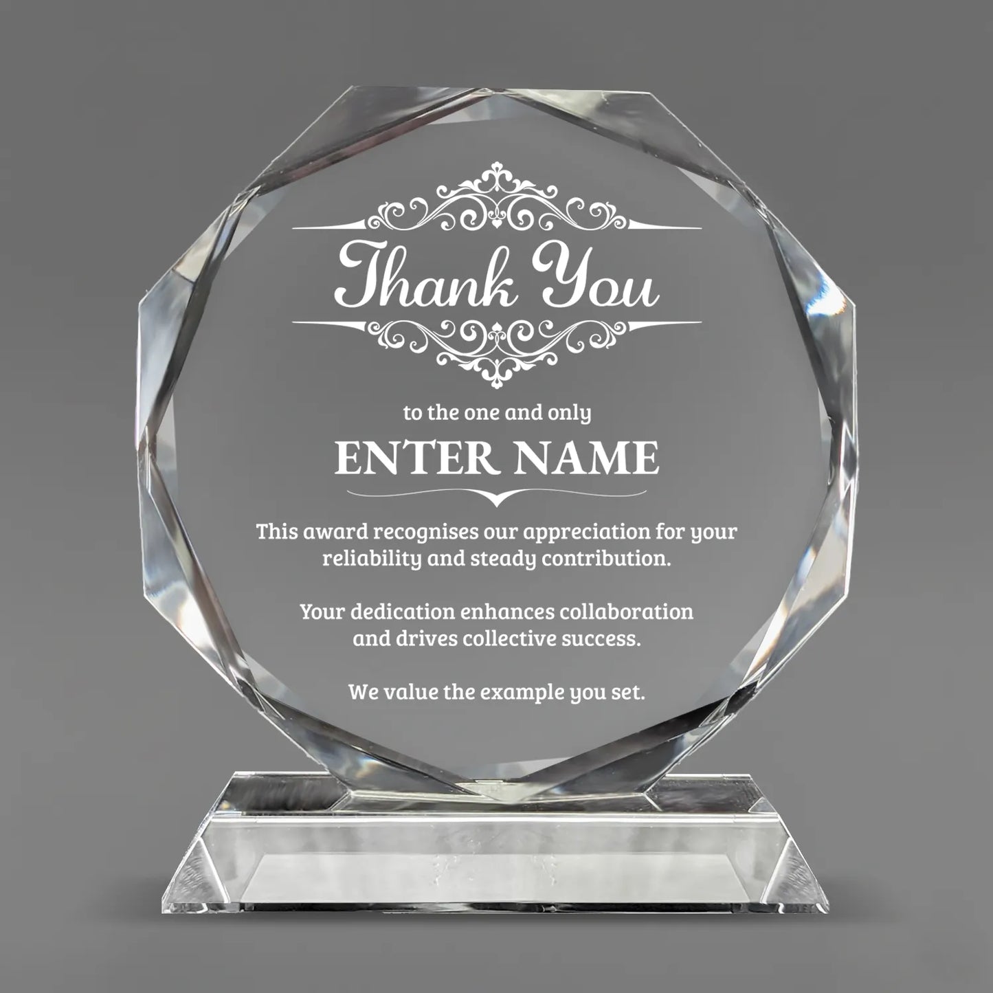 Thank You Awards - Crystal Glass Octagon Award - Personalize Online - Choose From 5 Designs
