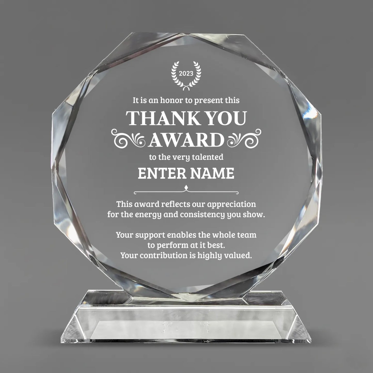 Thank You Awards - Crystal Glass Octagon Award - Personalize Online - Choose From 5 Designs