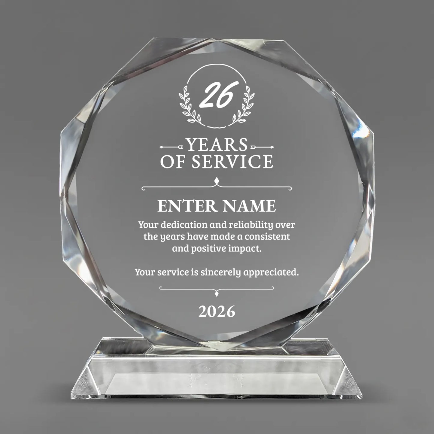 Long Service Awards - Crystal Glass Octagon Award - Personalize Online - Choose From 5 Designs