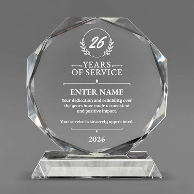Long Service Awards - Crystal Glass Octagon Award - Personalize Online - Choose From 5 Designs