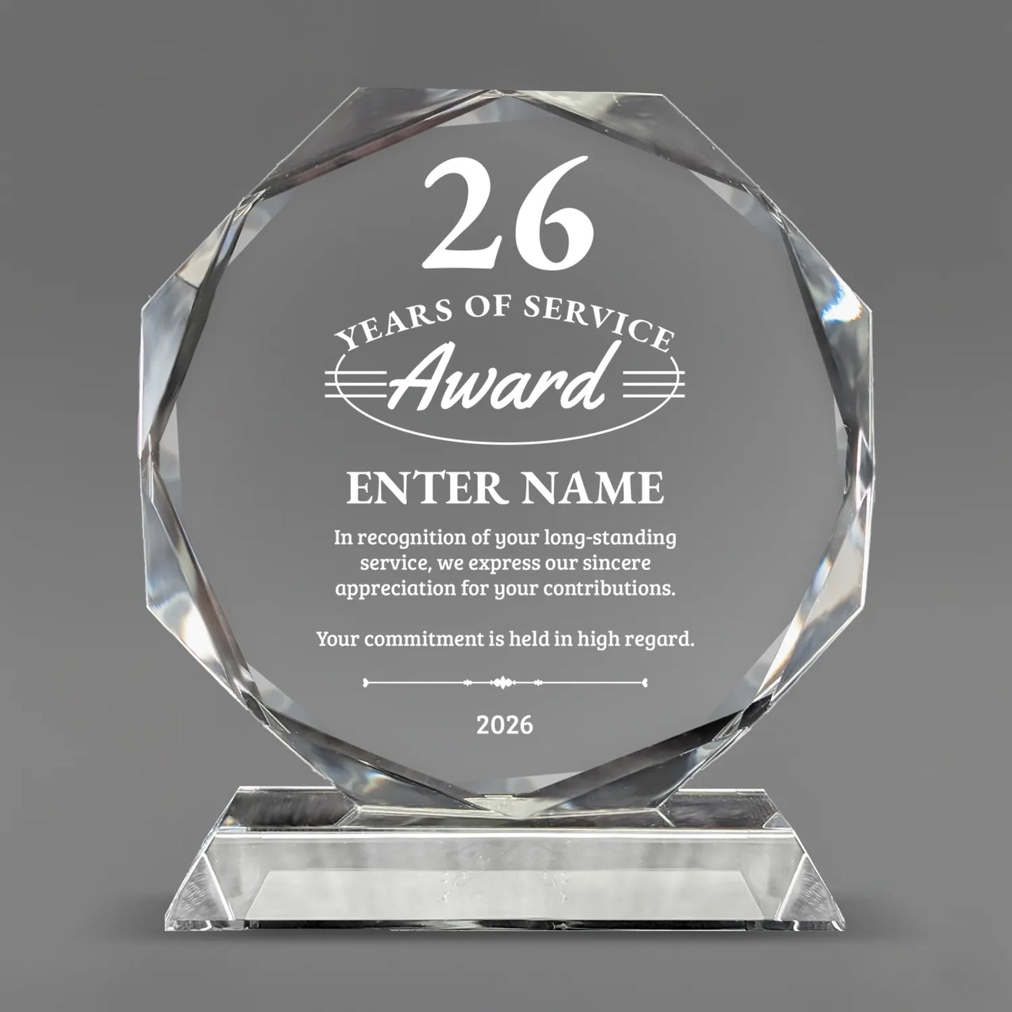 Long Service Awards - Crystal Glass Octagon Award - Personalize Online - Choose From 5 Designs