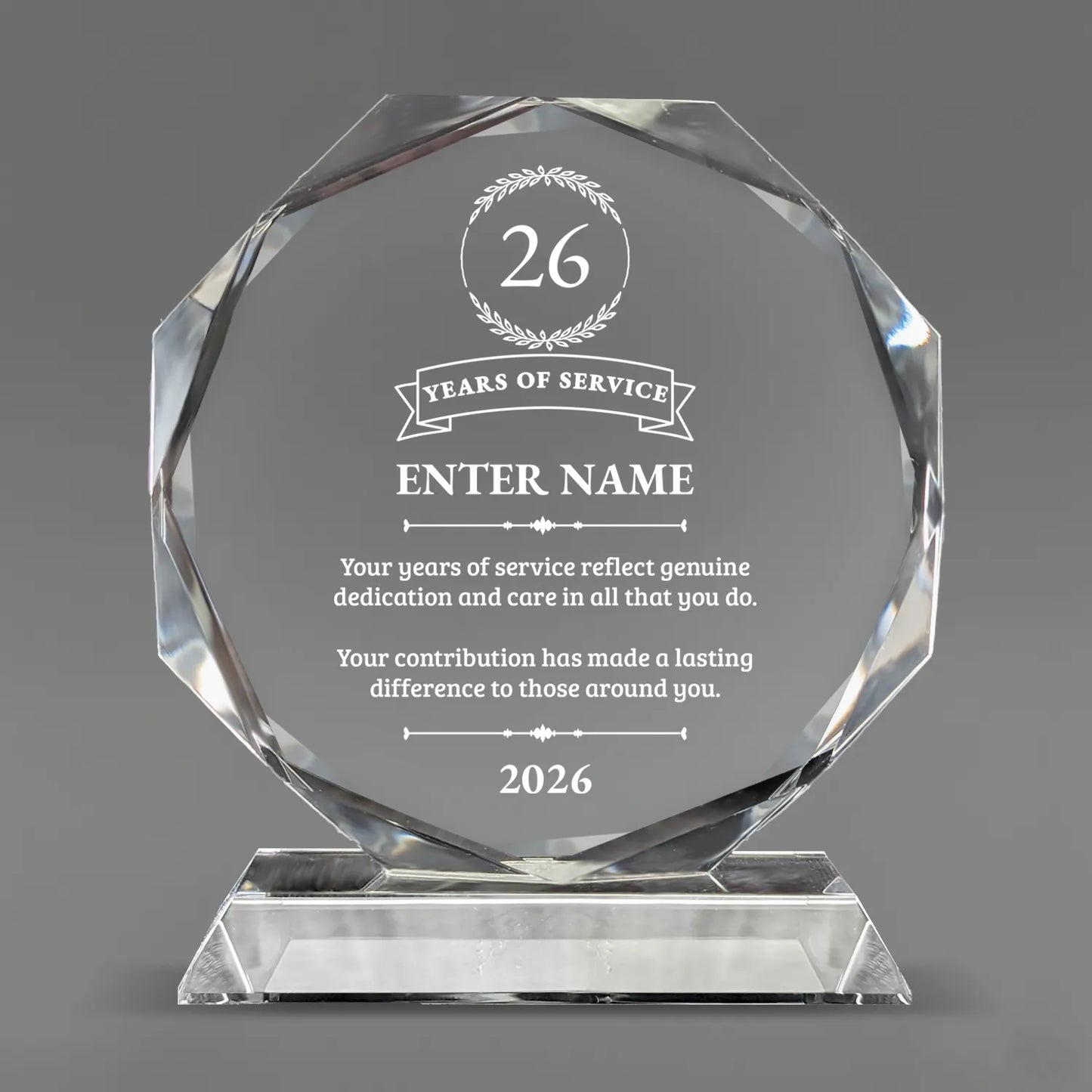 Long Service Awards - Crystal Glass Octagon Award - Personalize Online - Choose From 5 Designs