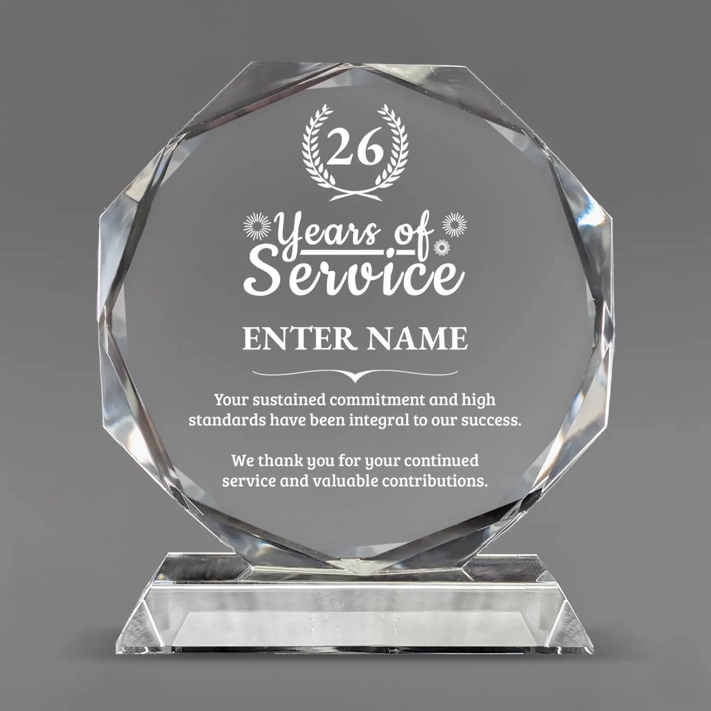 Long Service Awards - Crystal Glass Octagon Award - Personalize Online - Choose From 5 Designs