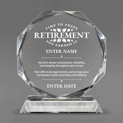Retirement Awards - Crystal Glass Octagon Award - Personalize Online - Choose From 5 Designs