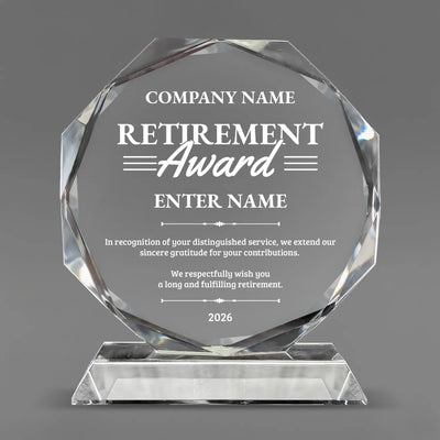 Retirement Awards - Crystal Glass Octagon Award - Personalize Online - Choose From 5 Designs