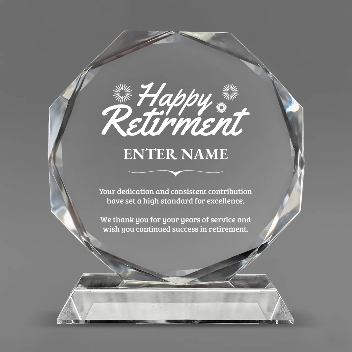 Retirement Awards - Crystal Glass Octagon Award - Personalize Online - Choose From 5 Designs