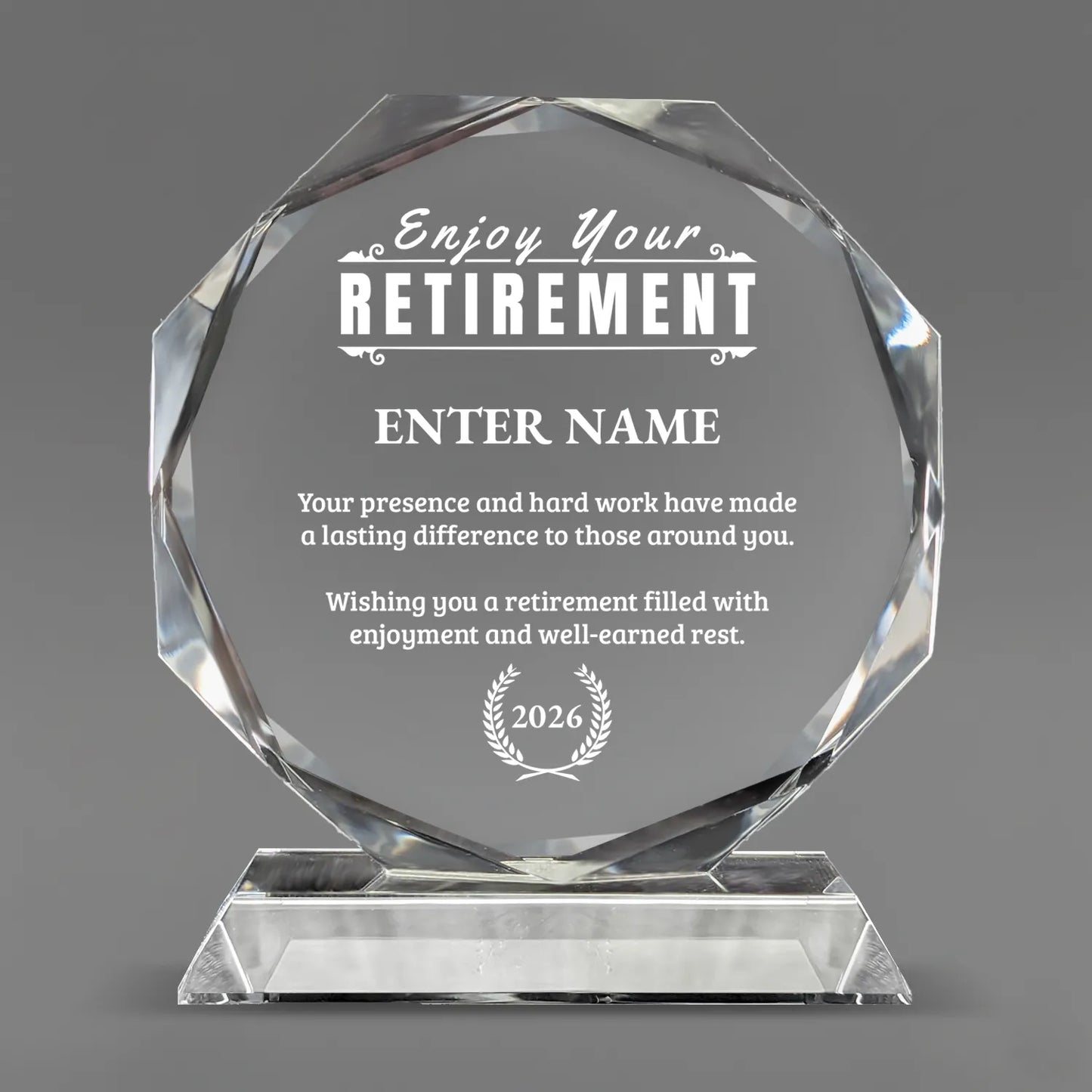 Retirement Awards - Crystal Glass Octagon Award - Personalize Online - Choose From 5 Designs